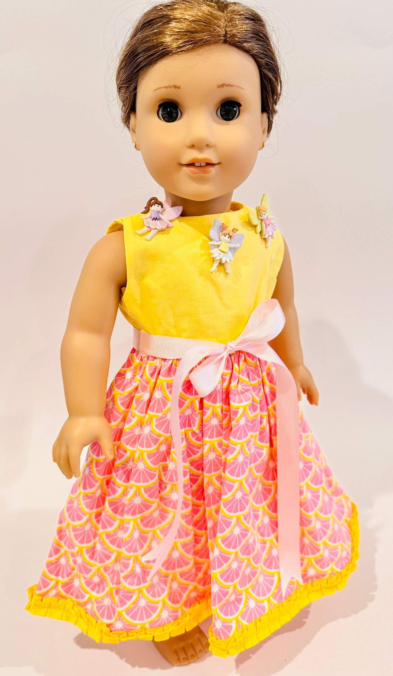 Dress made by Kathleen Saviak: yellow and pink citrus fairies