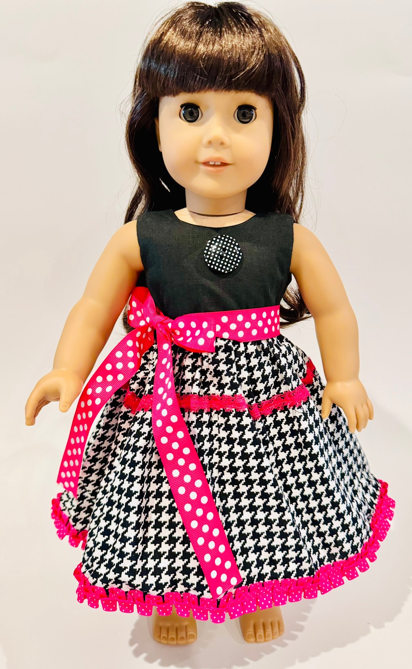 Dress made by Kathleen Saviak: black, white, and hot pink sleeveless
