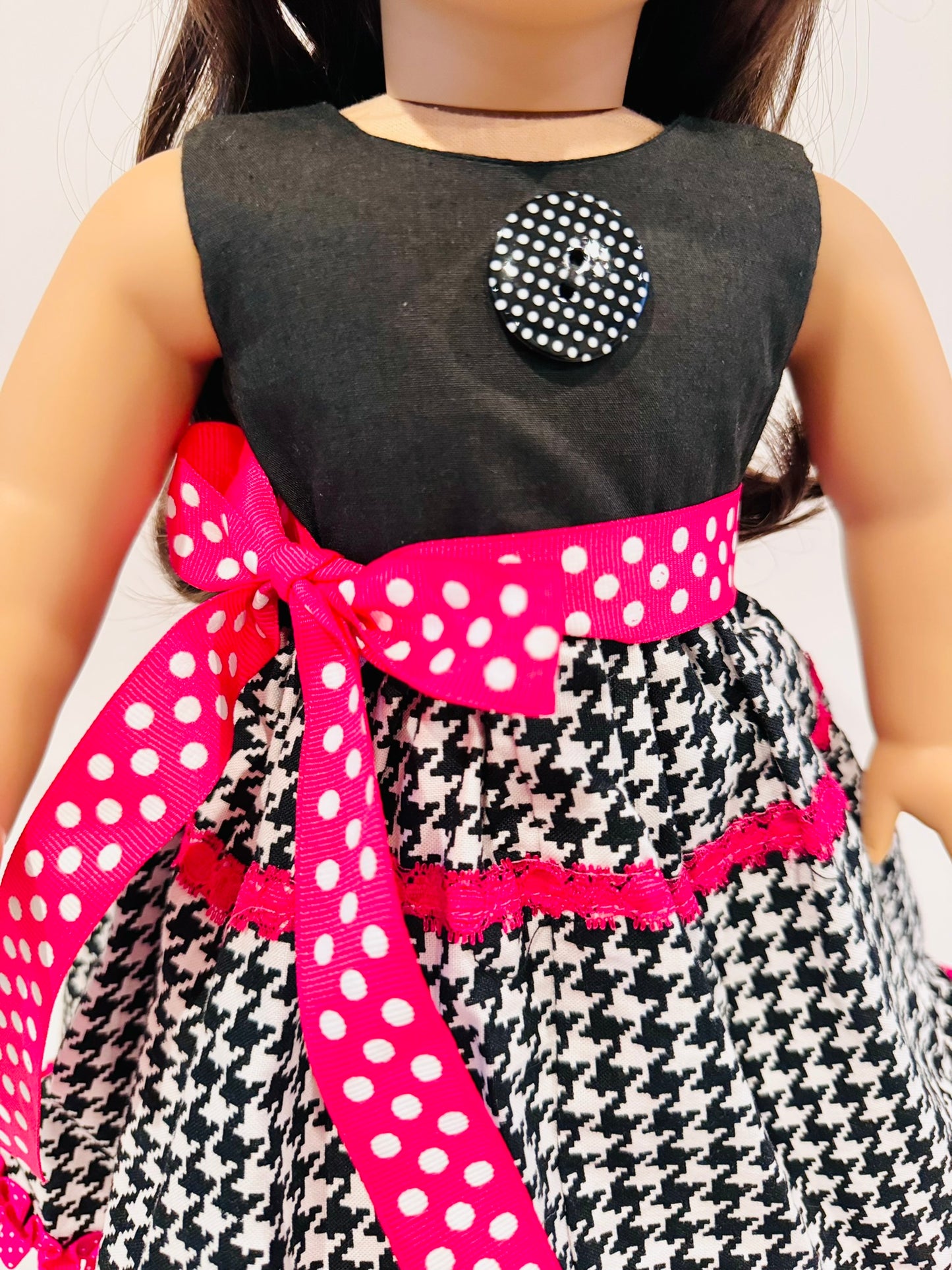 Dress made by Kathleen Saviak: black, white, and hot pink sleeveless