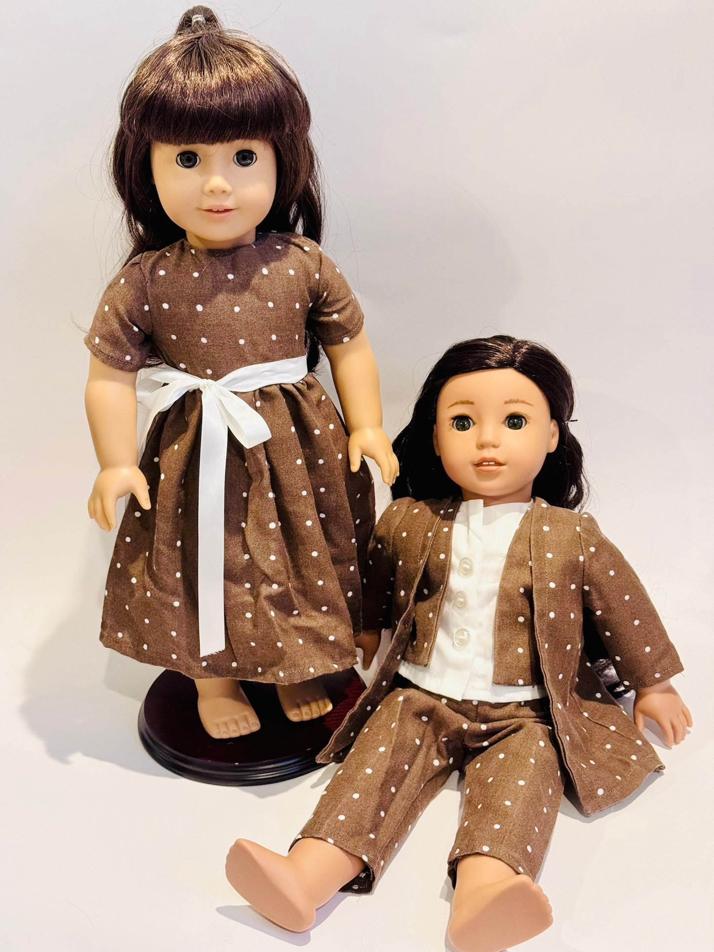 Brown polkadot set made by Kathleen Saviak