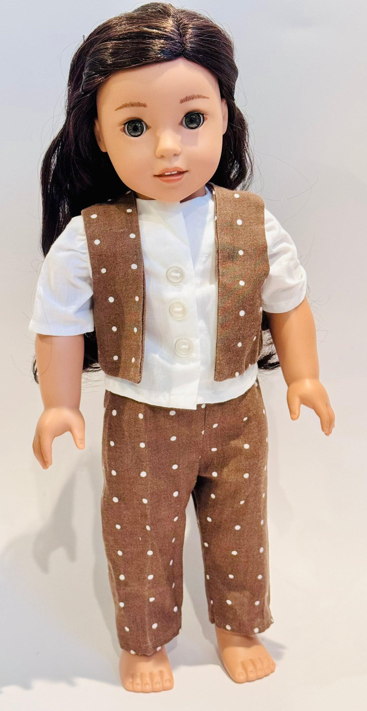 Brown polkadot set made by Kathleen Saviak