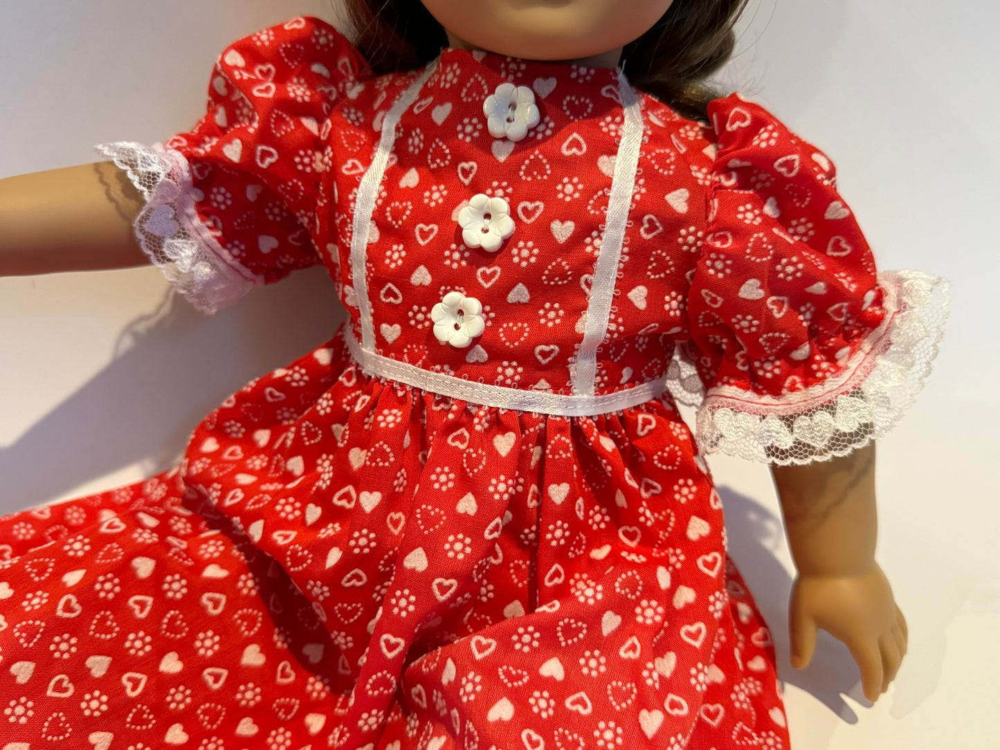 Nightgown made by Kathleen Saviak: red and white hearts