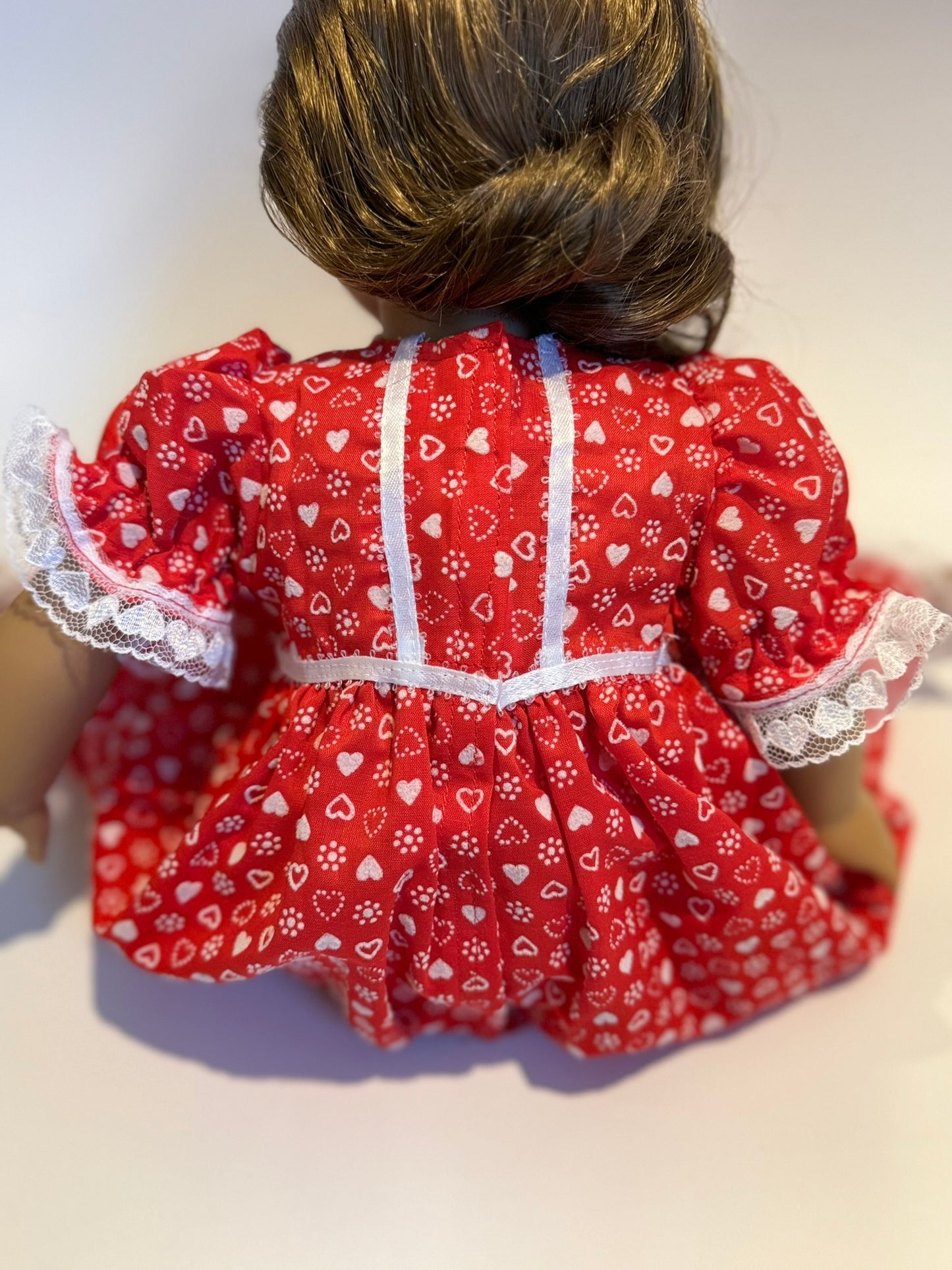 Nightgown made by Kathleen Saviak: red and white hearts