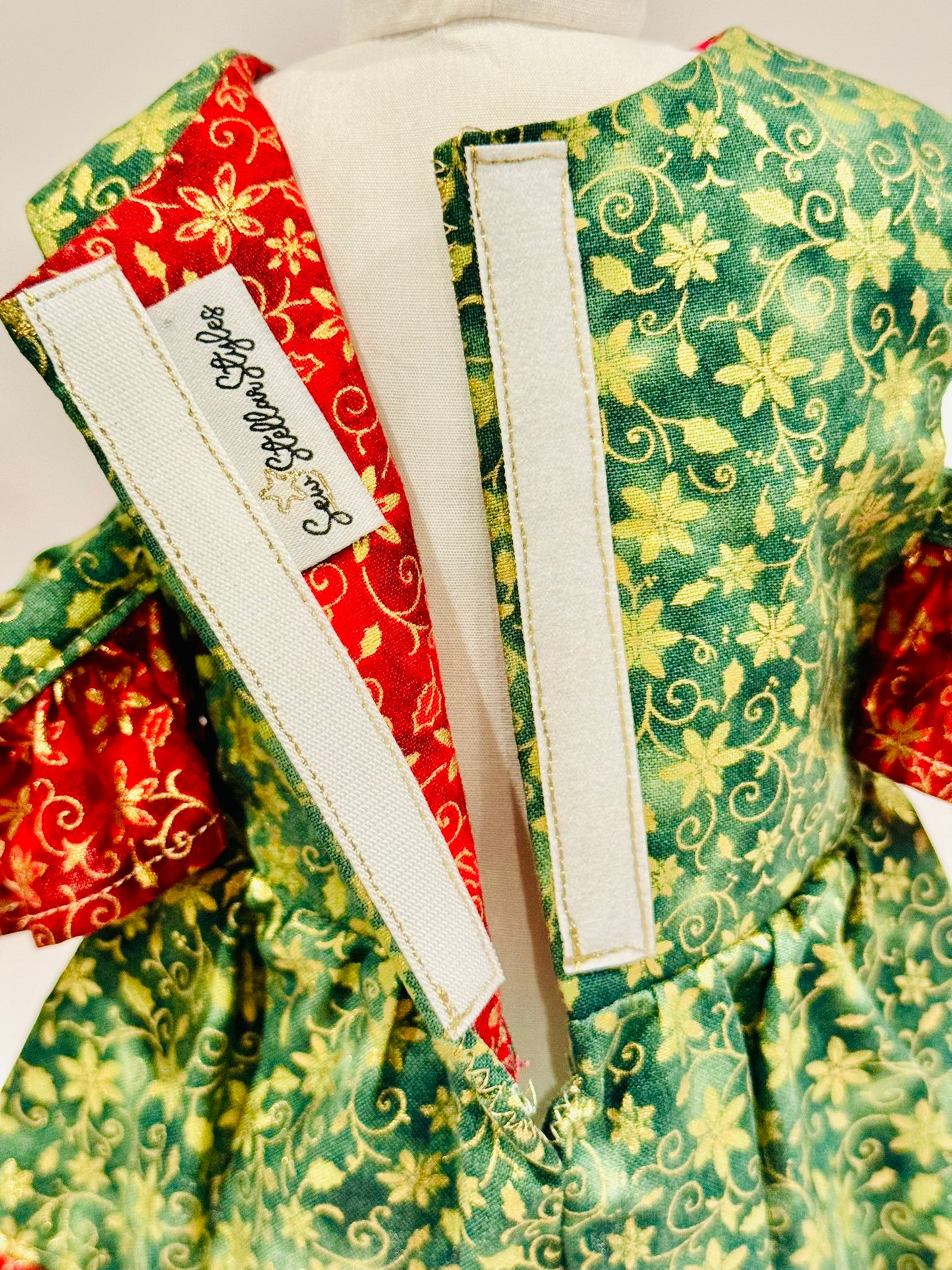 The Chrysomeda Dress - Holiday Green, Red, and Metallic Gold