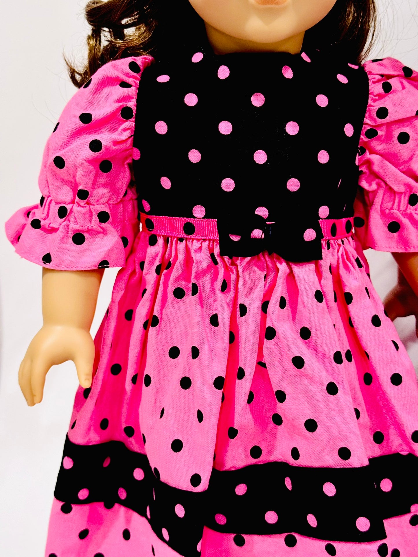 Pink and black polkadot set made by Kathleen Saviak
