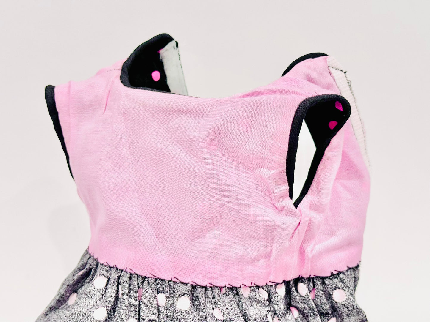 Pink and black polkadot set made by Kathleen Saviak