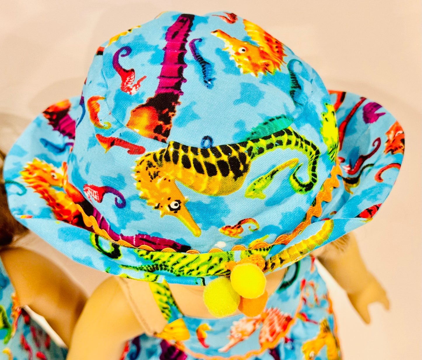 Orange and blue seahorse set made by Kathleen Saviak