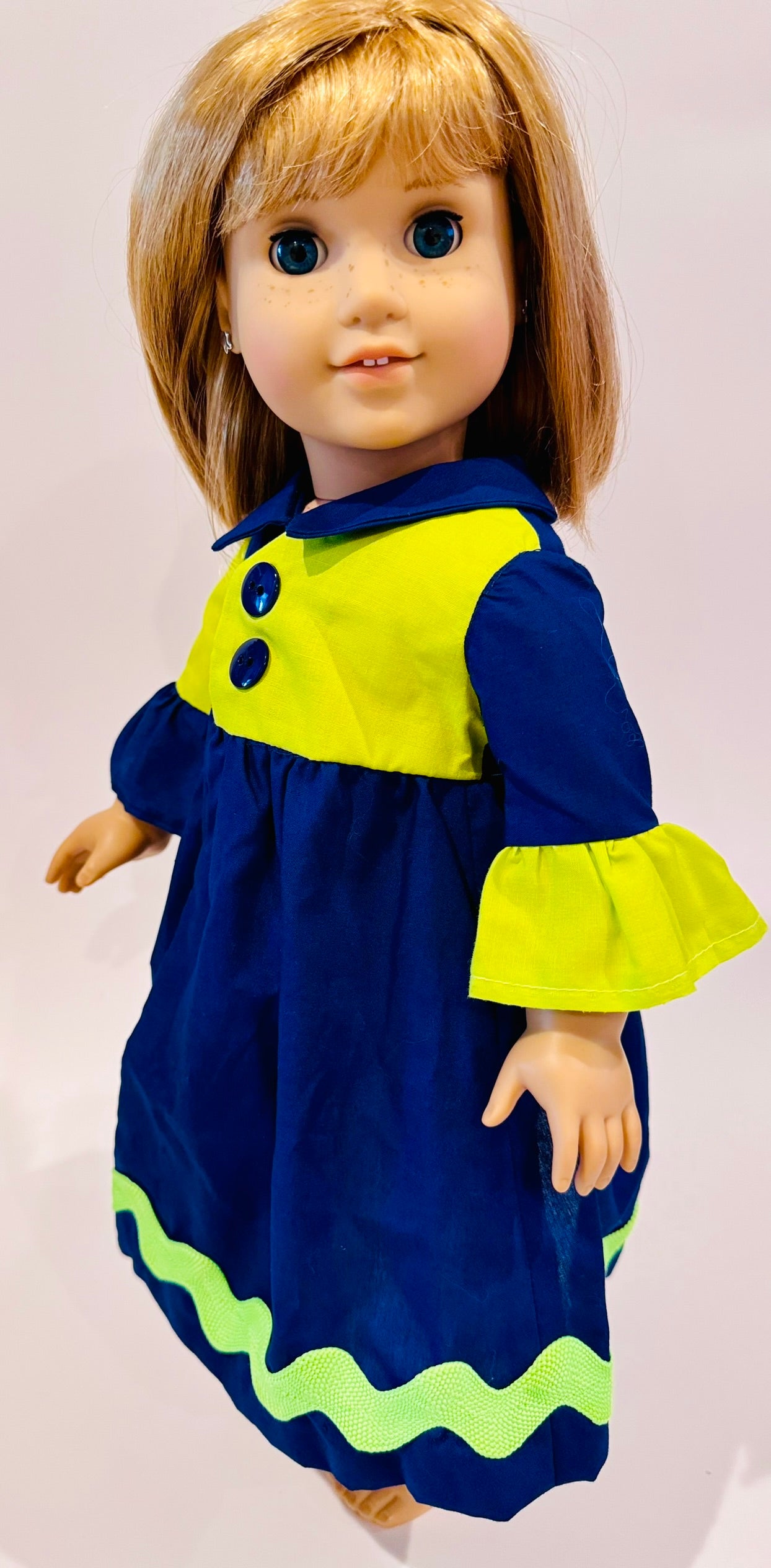 Dress made by Kathleen Saviak: navy and neon green