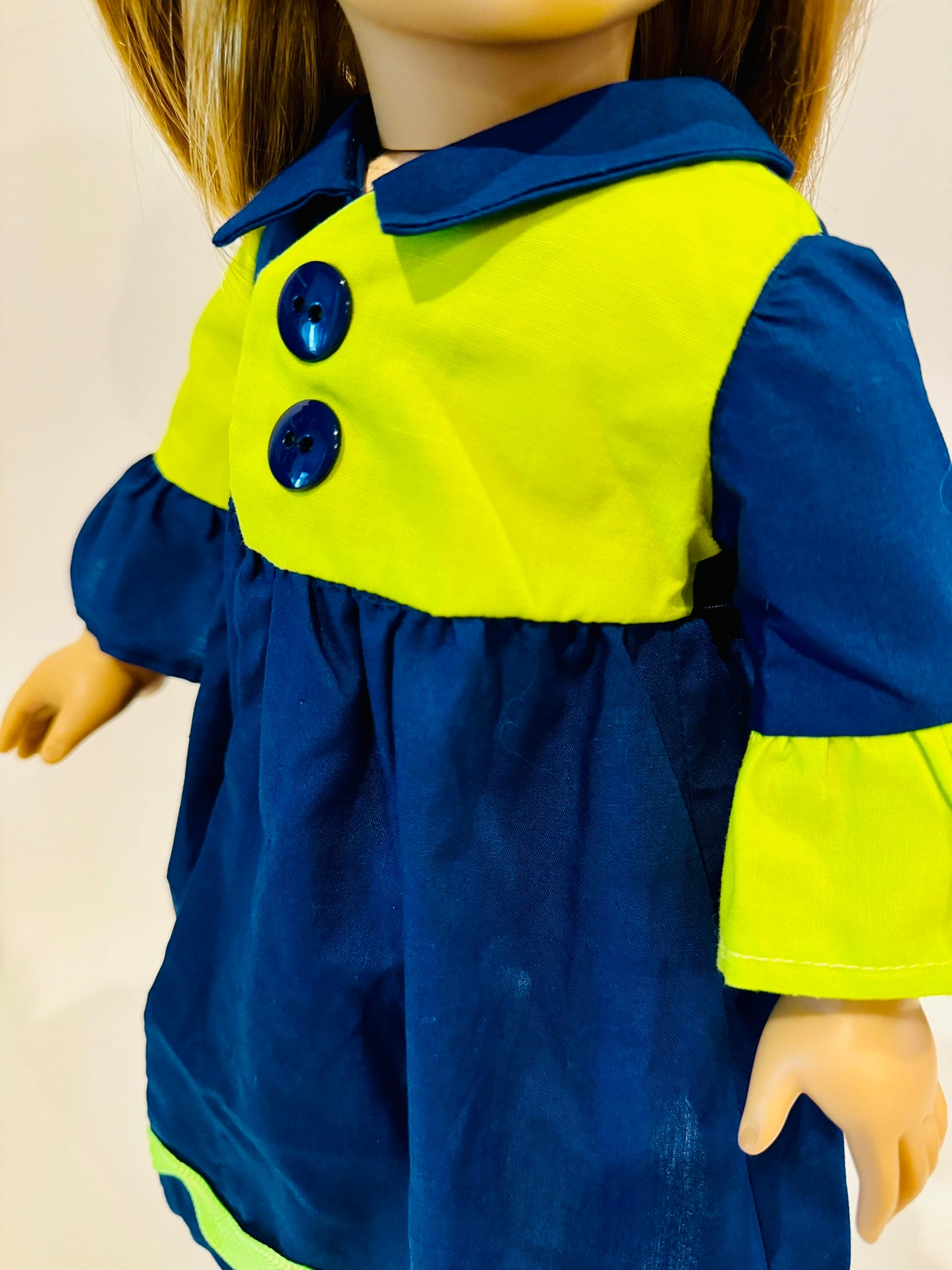 Dress made by Kathleen Saviak: navy and neon green