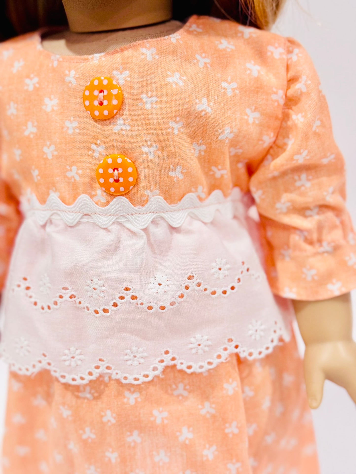 Dress made by Kathleen Saviak: dainty orange and white