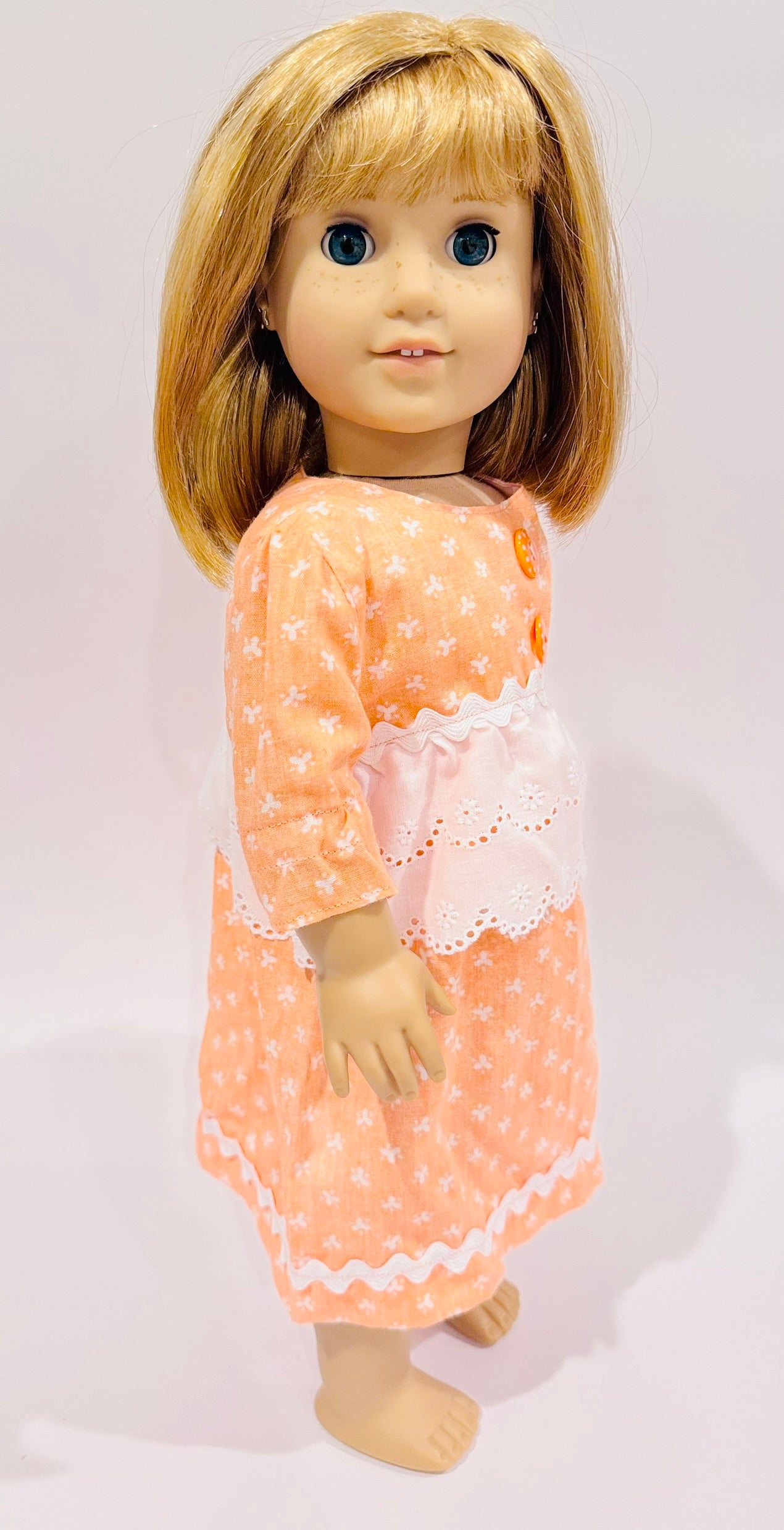 Dress made by Kathleen Saviak: dainty orange and white