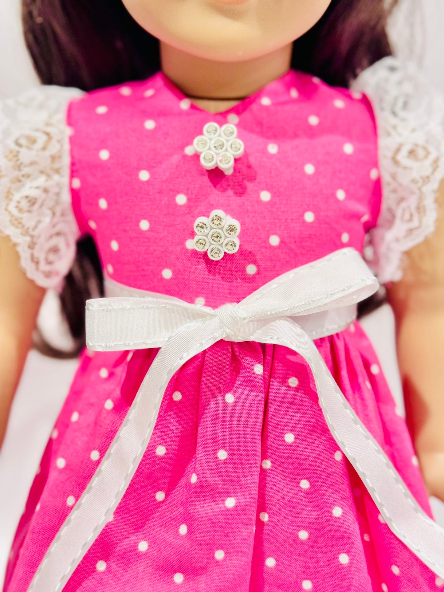 Dress made by Kathleen Saviak: hot pink polkadot