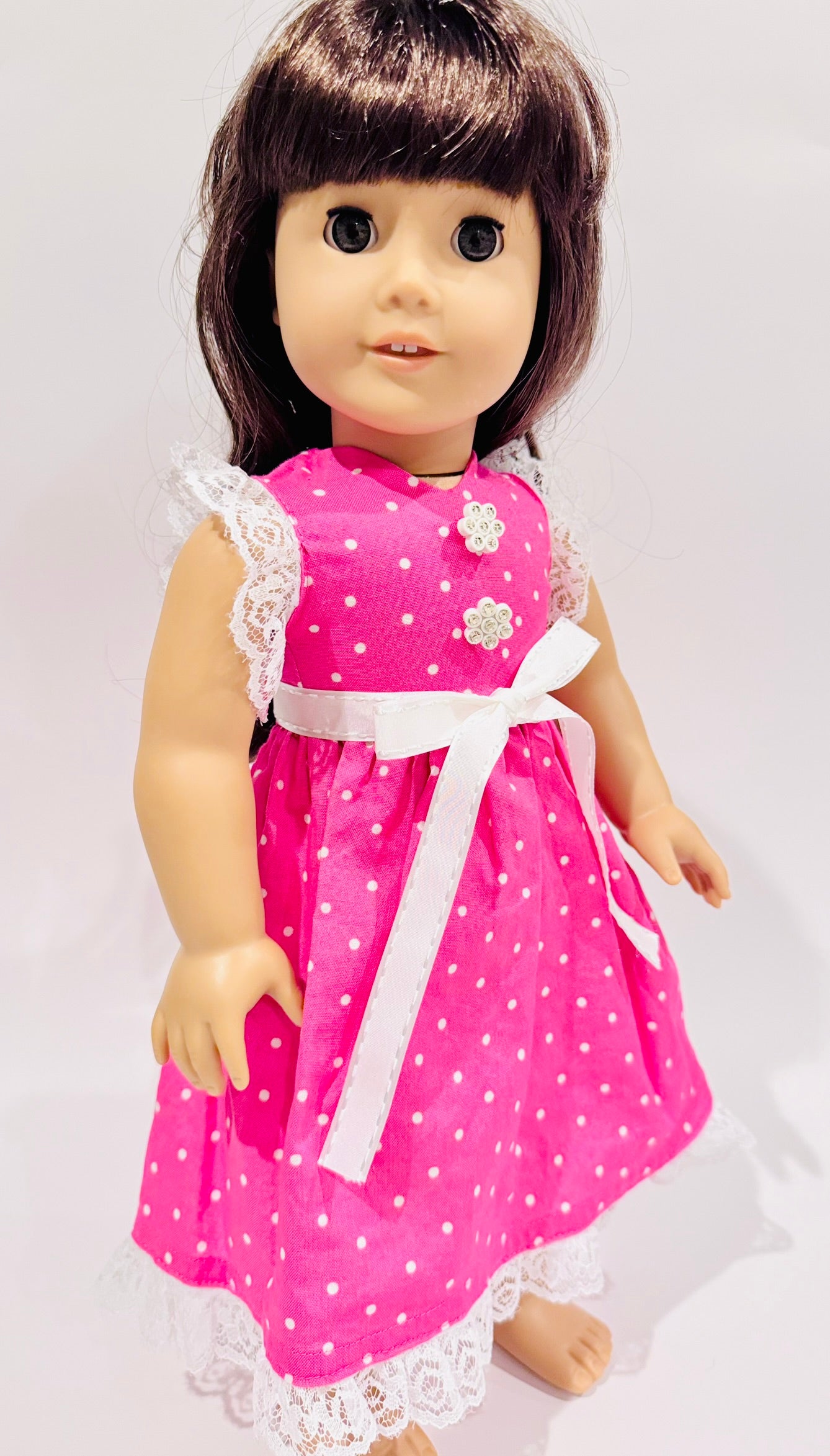 Dress made by Kathleen Saviak: hot pink polkadot