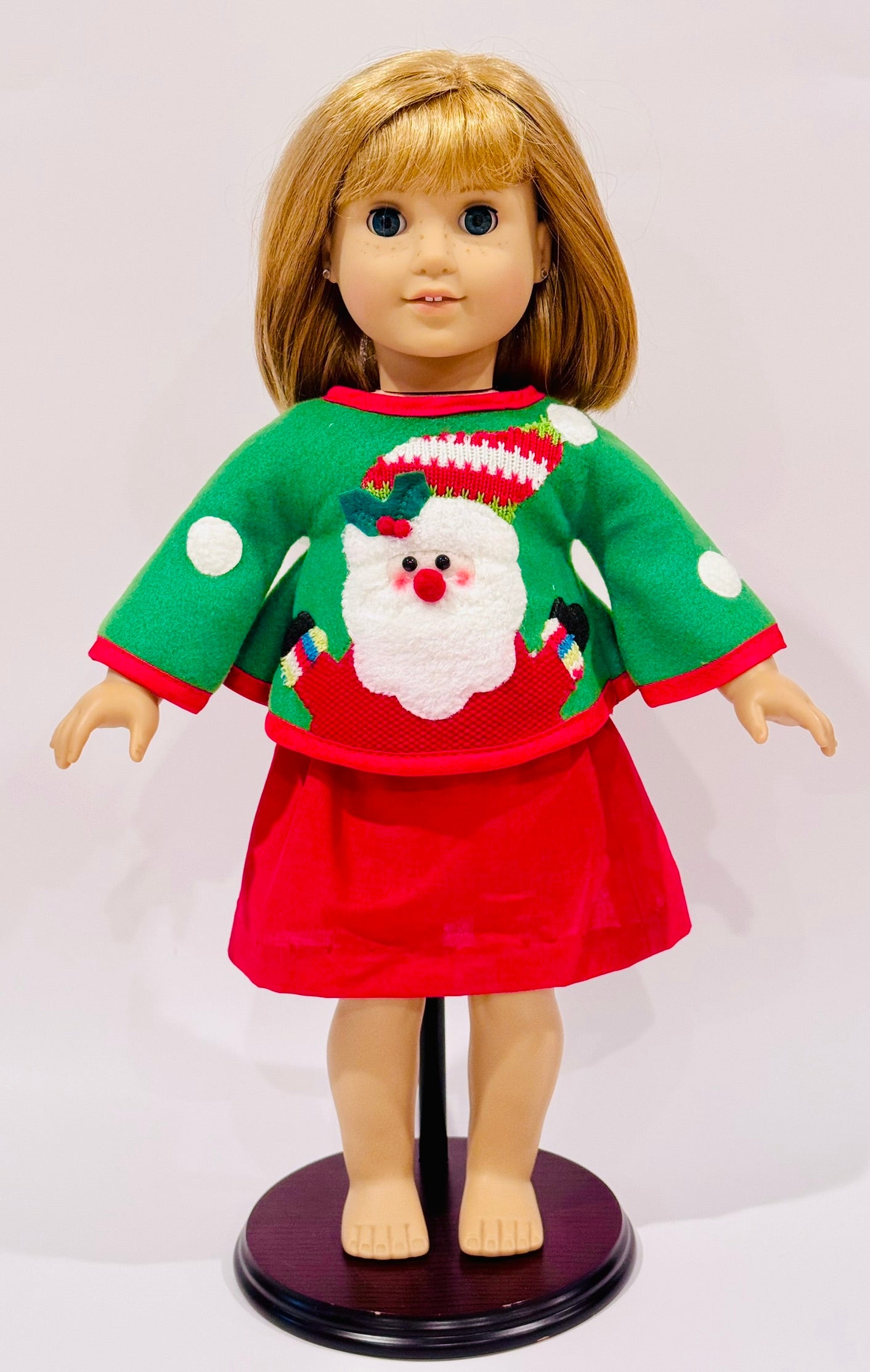 2-piece outfit made by Kathleen Saviak: Santa skirt and felt sweater