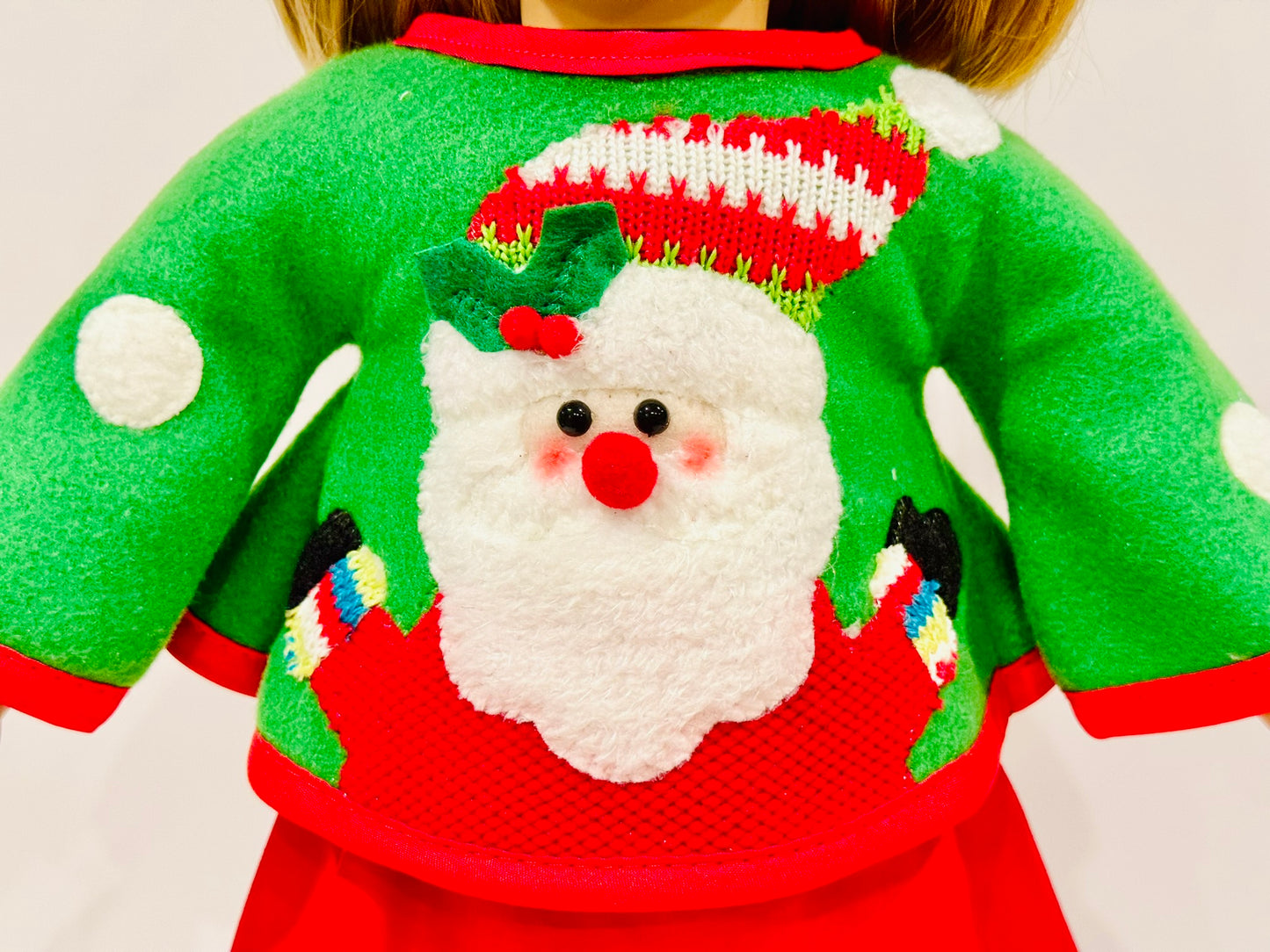 2-piece outfit made by Kathleen Saviak: Santa skirt and felt sweater