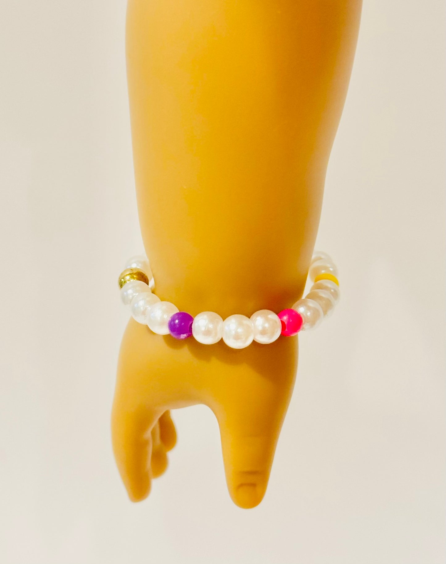 Glossy White Beaded Bracelet for Dolls