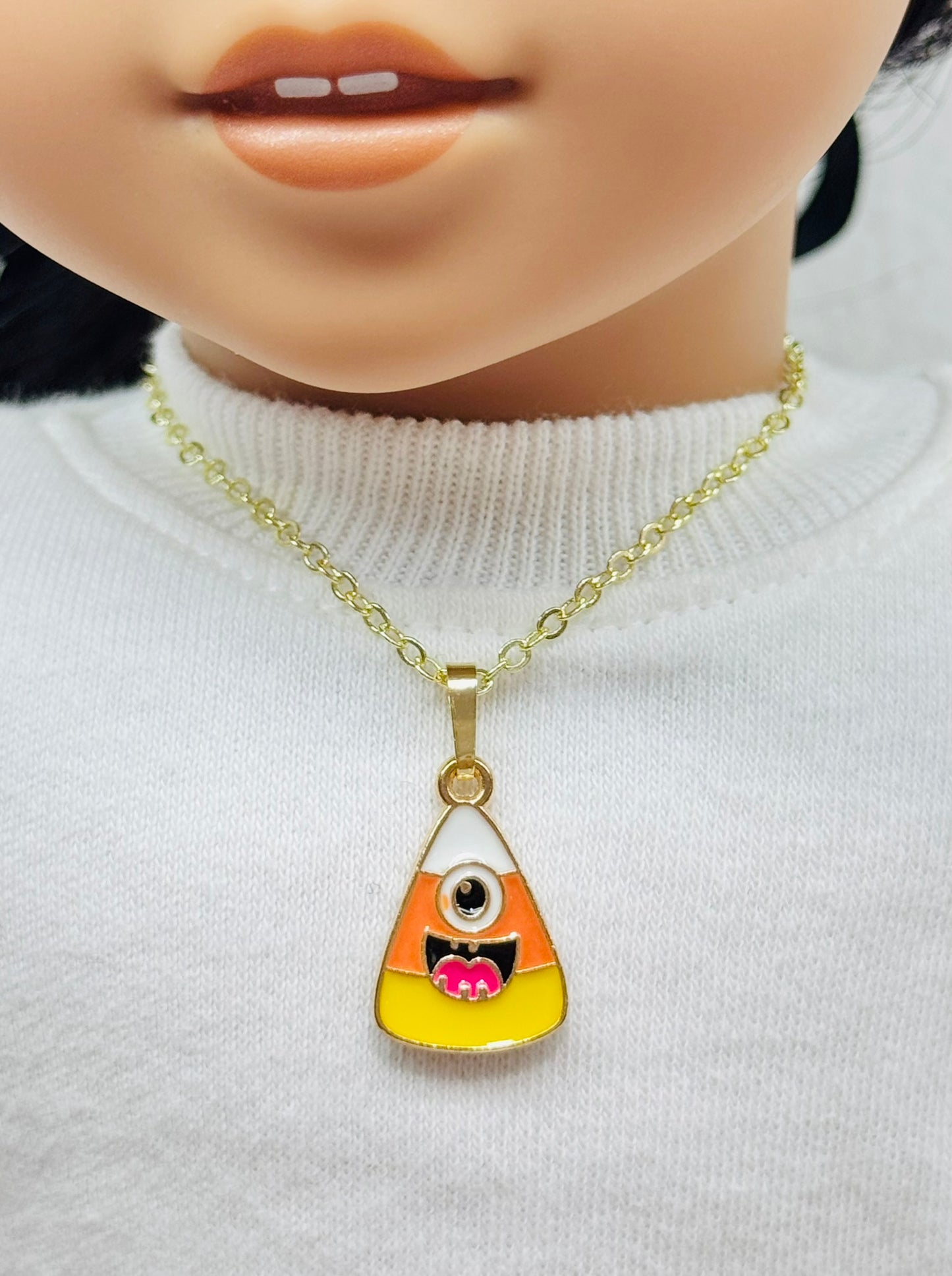 🍬 Crazed Candy Corn Halloween Necklace for Dolls