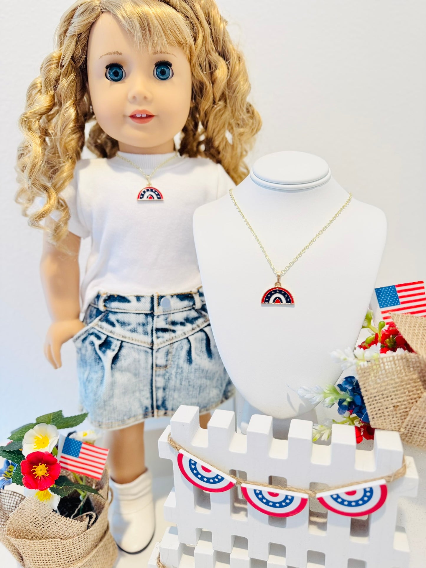 LIMITED EDITION Charm Necklace Set - Fourth of July Series 2 for Girls & Dolls: All-American Rainbow