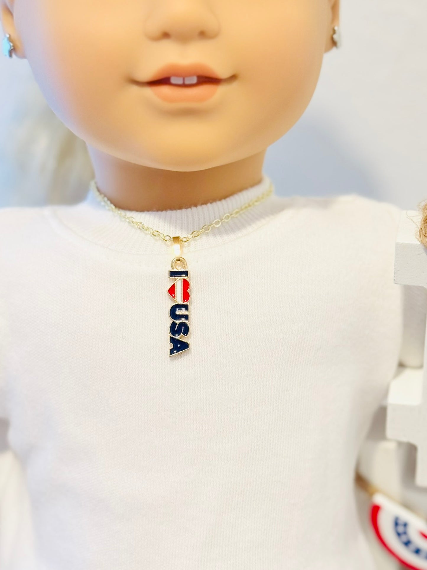 LIMITED EDITION Charm Necklace Set - Fourth of July Series 2 for Girls & Dolls: I <3 USA