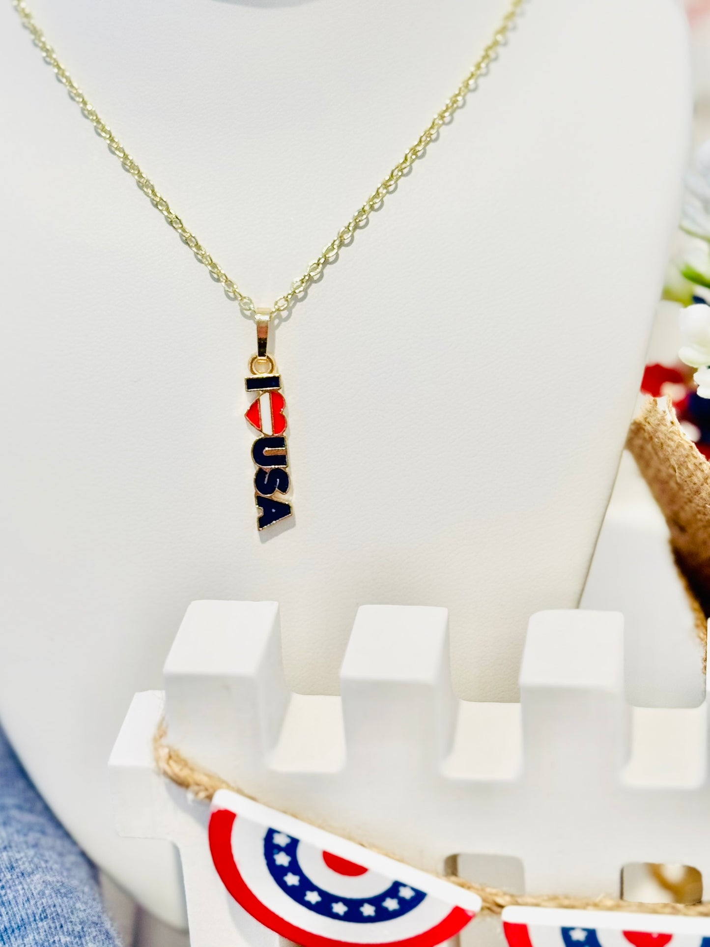 LIMITED EDITION Charm Necklace Set - Fourth of July Series 2 for Girls & Dolls: I <3 USA