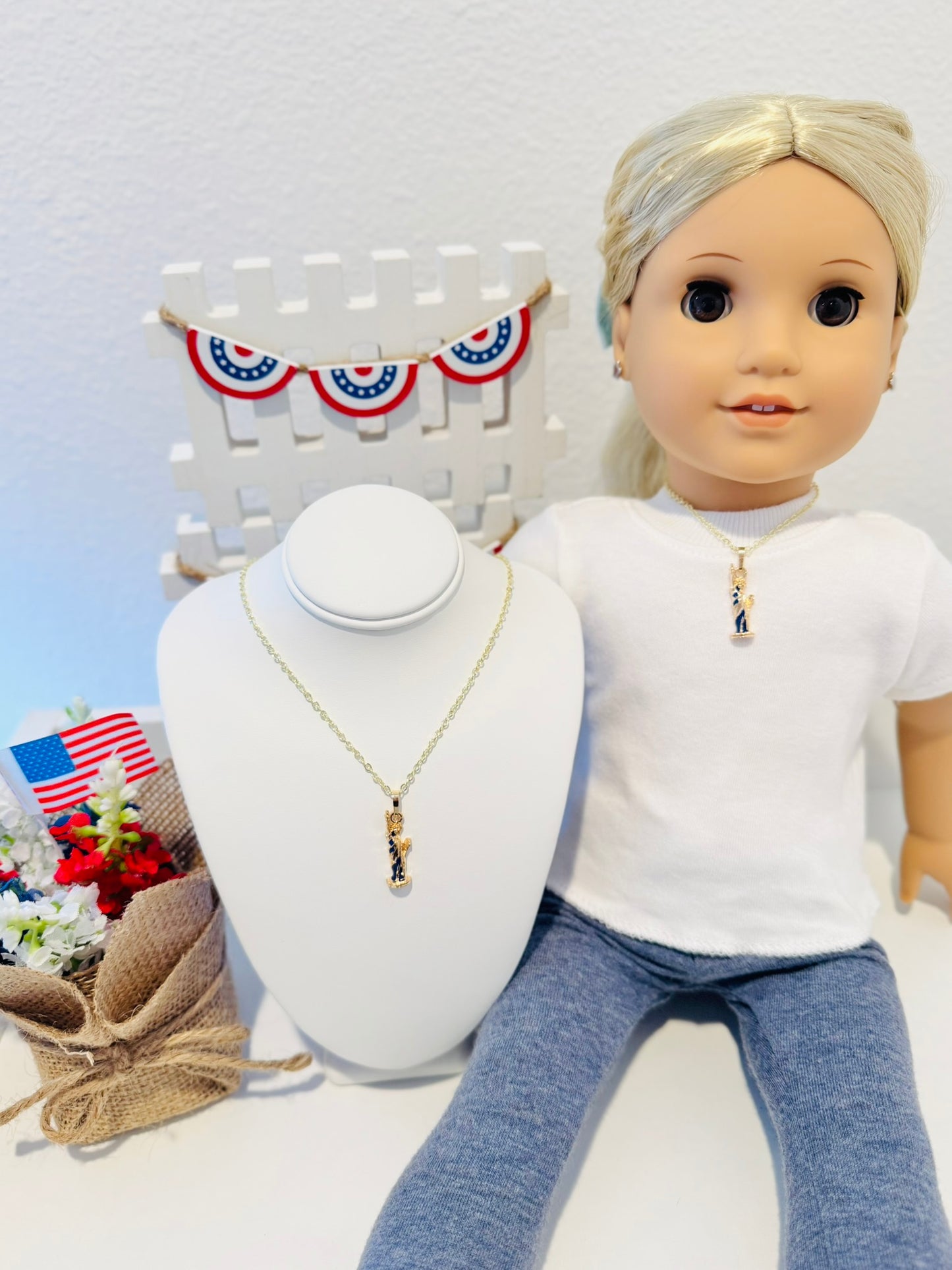 LIMITED EDITION Charm Necklace Set - Fourth of July Series 2 for Girls & Dolls: Lady Liberty