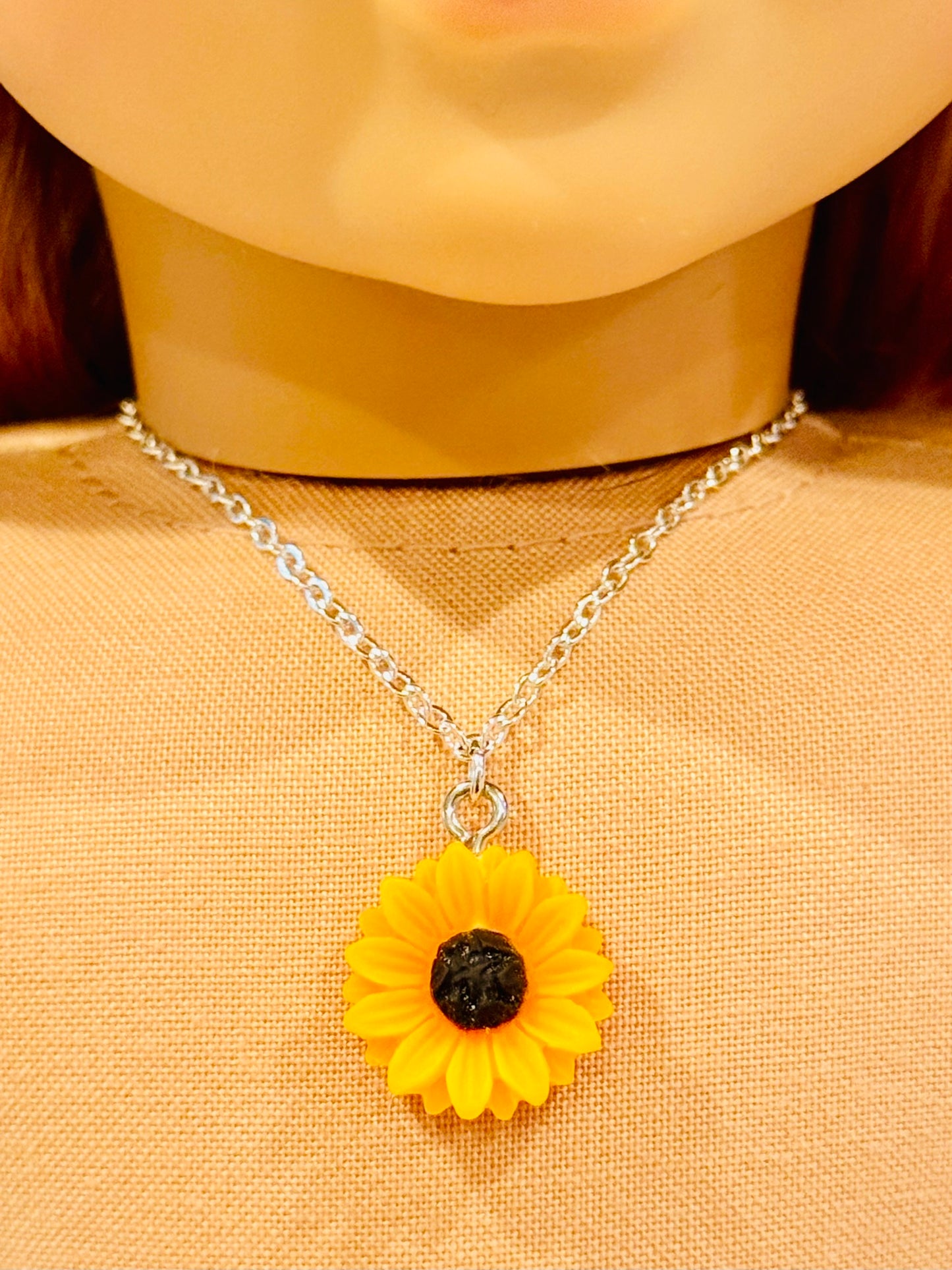 Resin Sunflower Charm Necklace