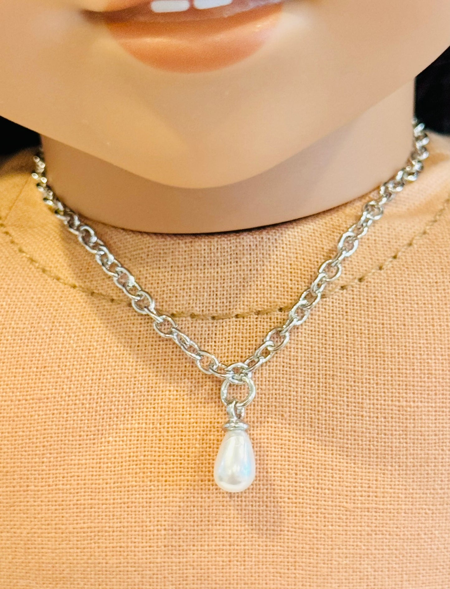 Single White Pearl Charm Necklace