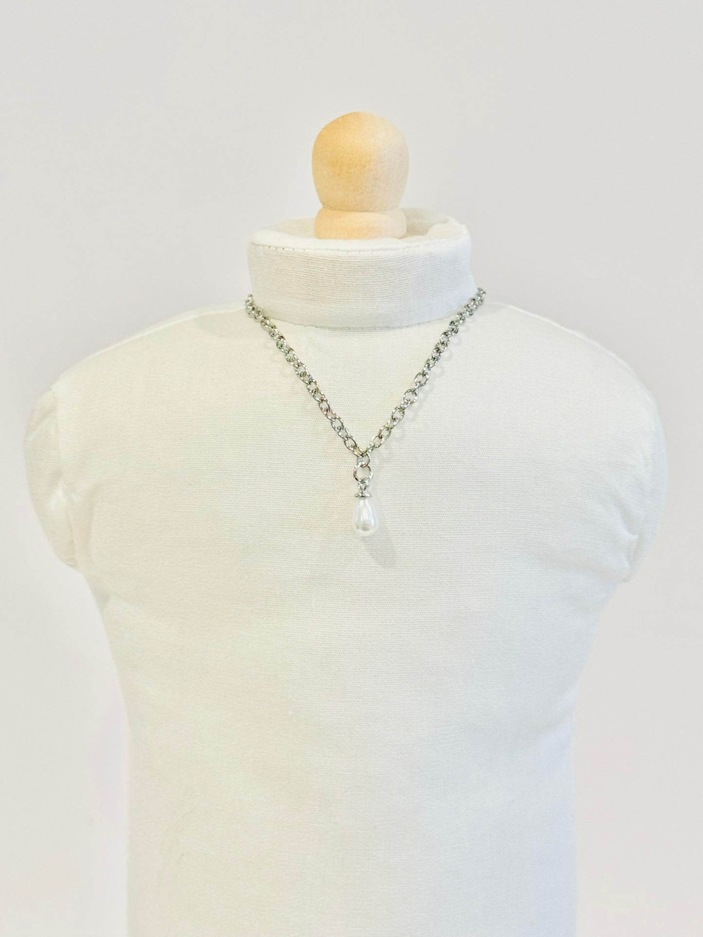 Single White Pearl Charm Necklace