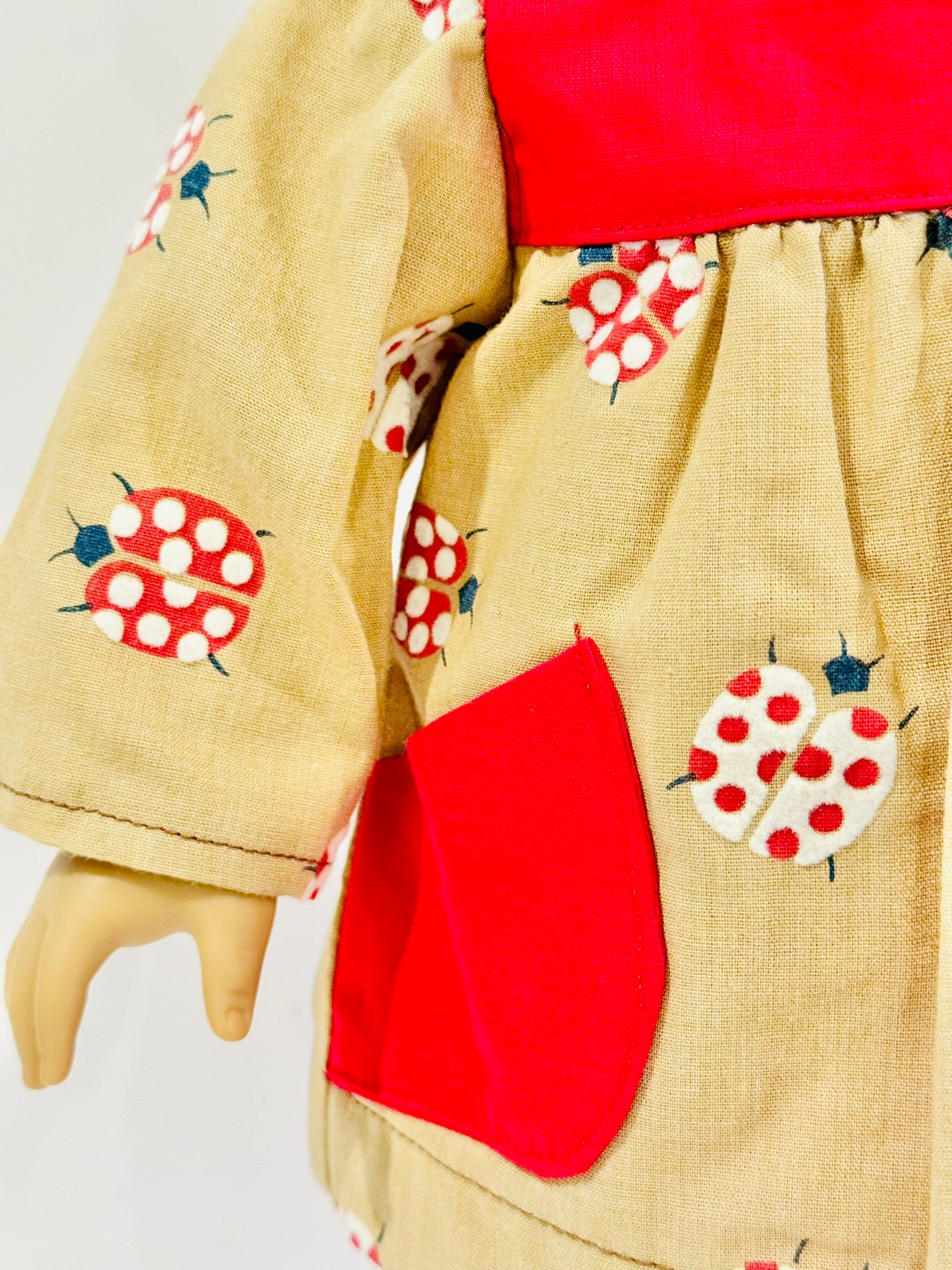 2-piece outfit made by Kathleen Saviak: ladybug top with pockets and red slacks