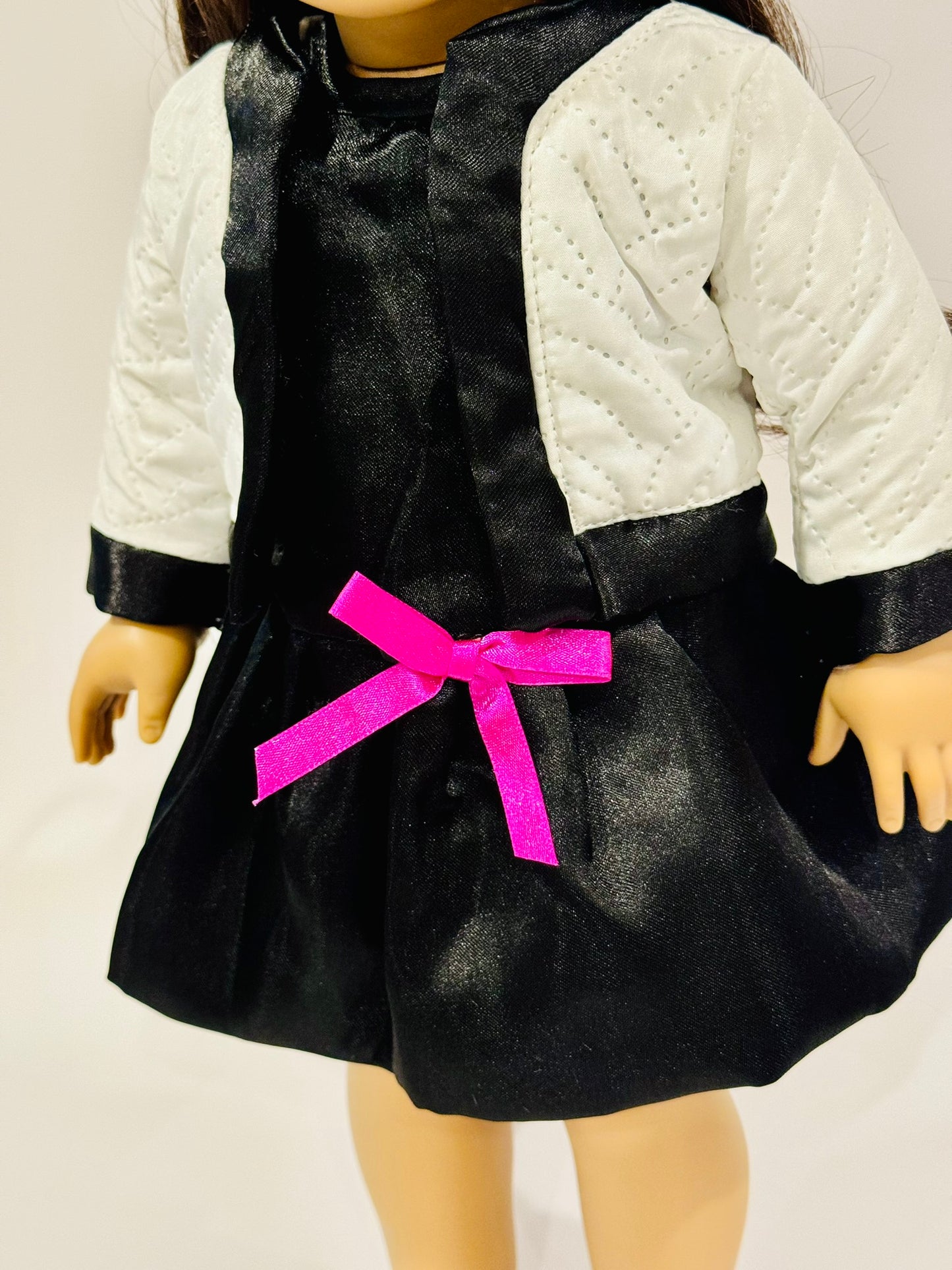 3-piece outfit made by Kathleen Saviak: black satin dress with jacket and hat