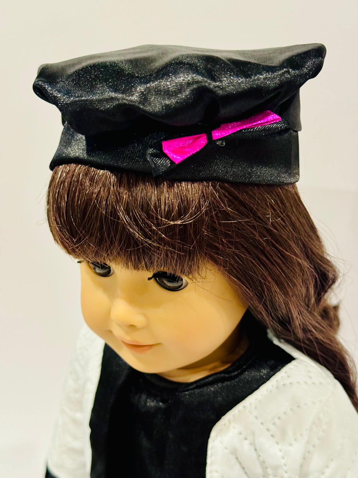 3-piece outfit made by Kathleen Saviak: black satin dress with jacket and hat