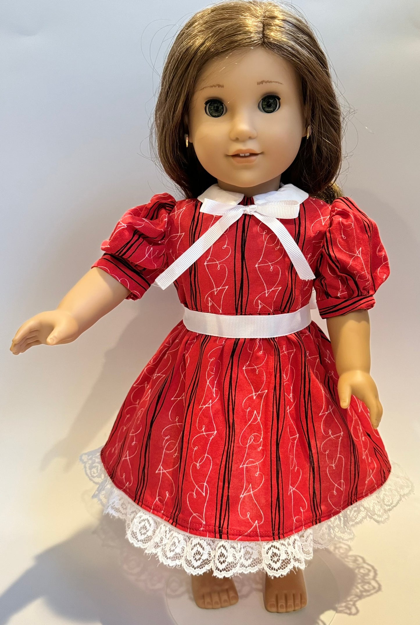 Dress made by Kathleen Saviak: red and white hearts collared