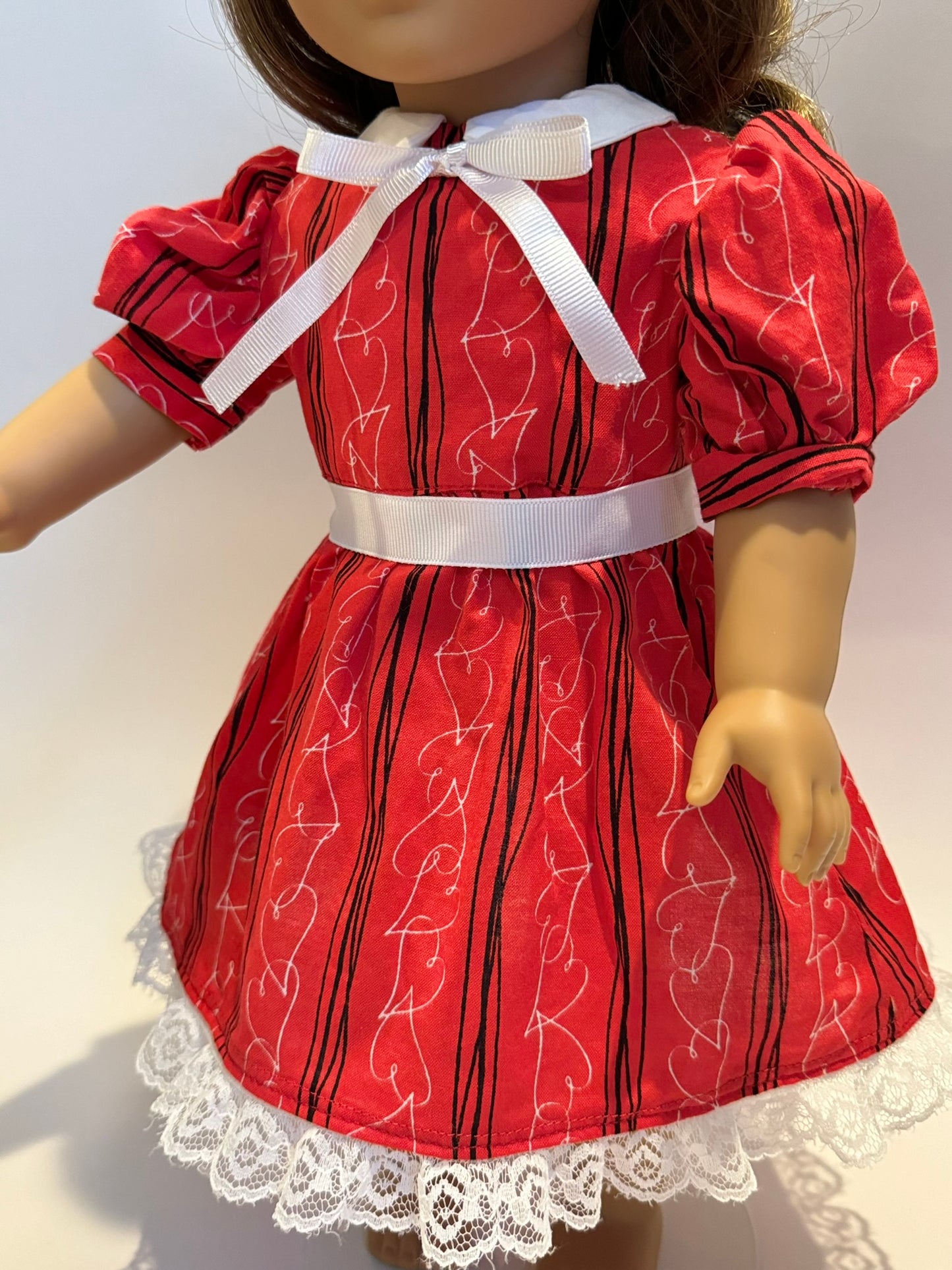 Dress made by Kathleen Saviak: red and white hearts collared