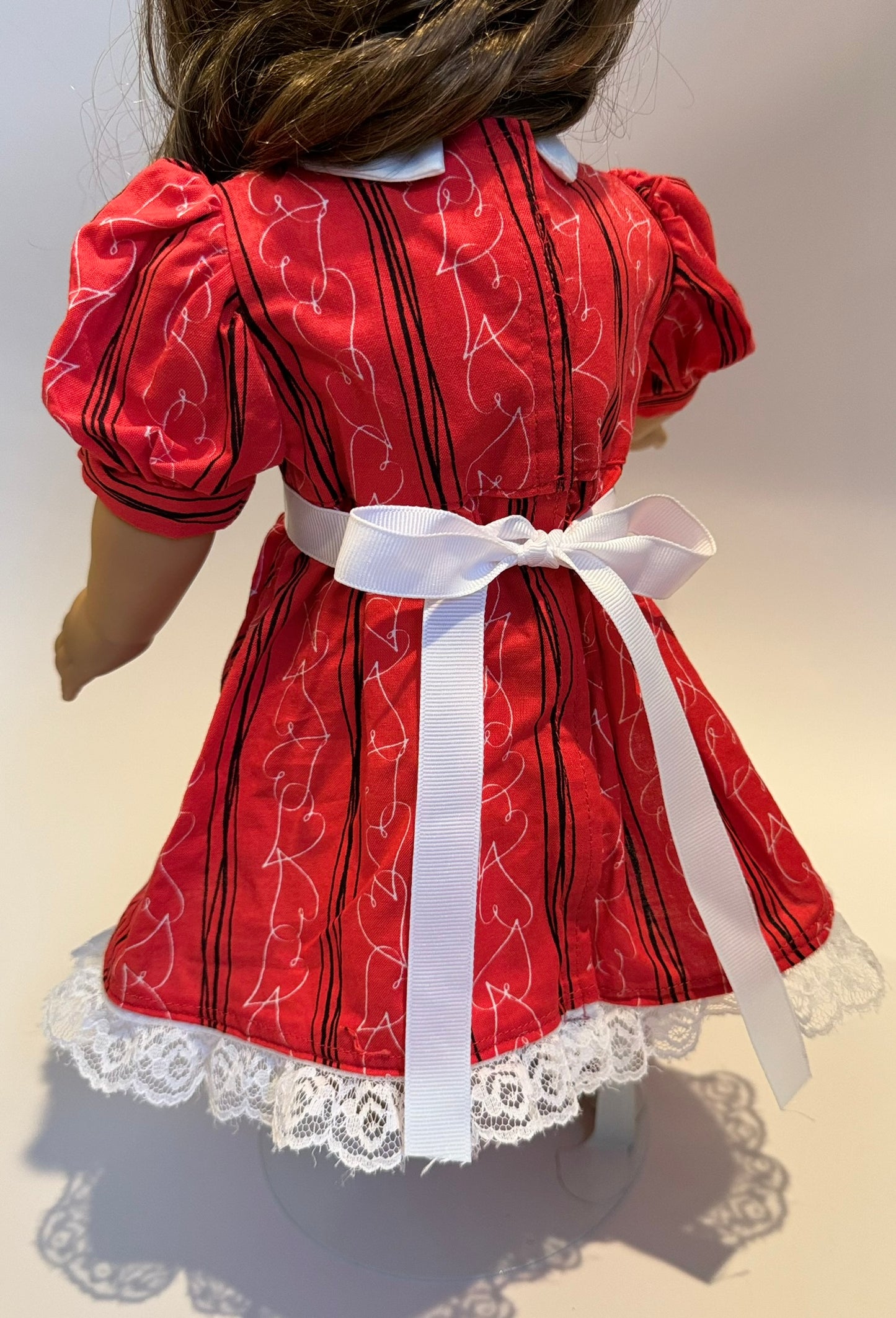 Dress made by Kathleen Saviak: red and white hearts collared