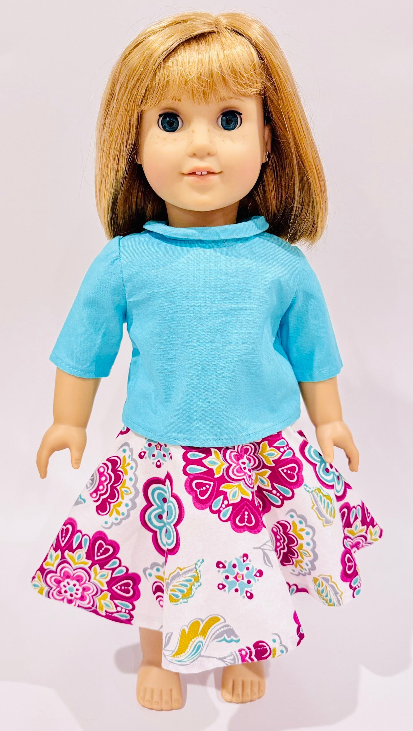 2-piece outfit made by Kathleen Saviak: paisley "flapper" skirt with teal top