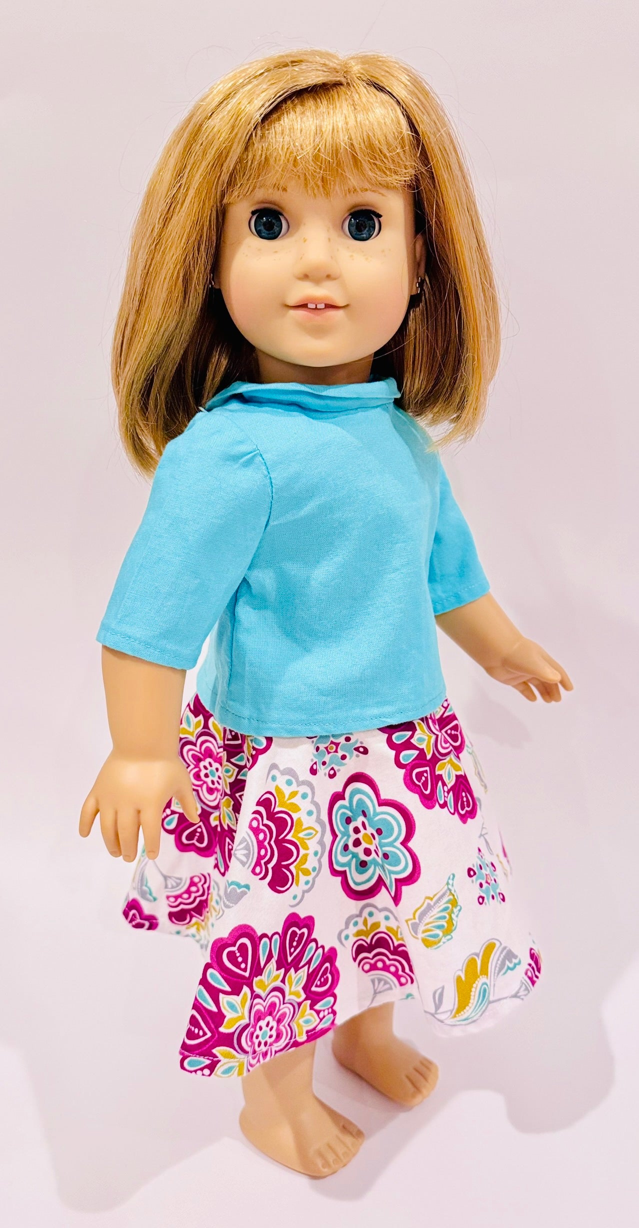 2-piece outfit made by Kathleen Saviak: paisley "flapper" skirt with teal top