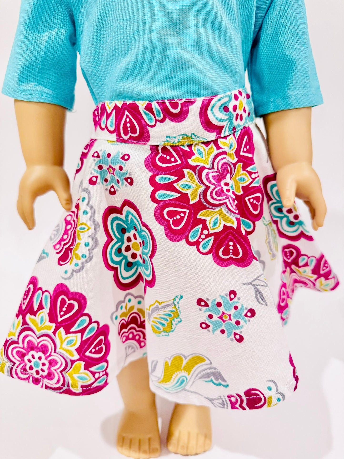 2-piece outfit made by Kathleen Saviak: paisley "flapper" skirt with teal top