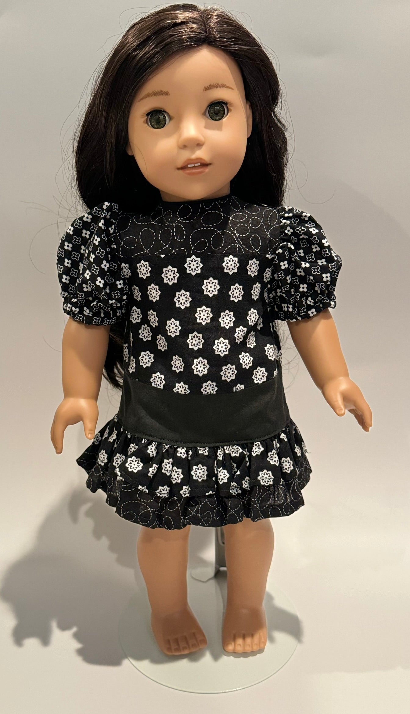 Dress made by Kathleen Saviak: black and white ruffled