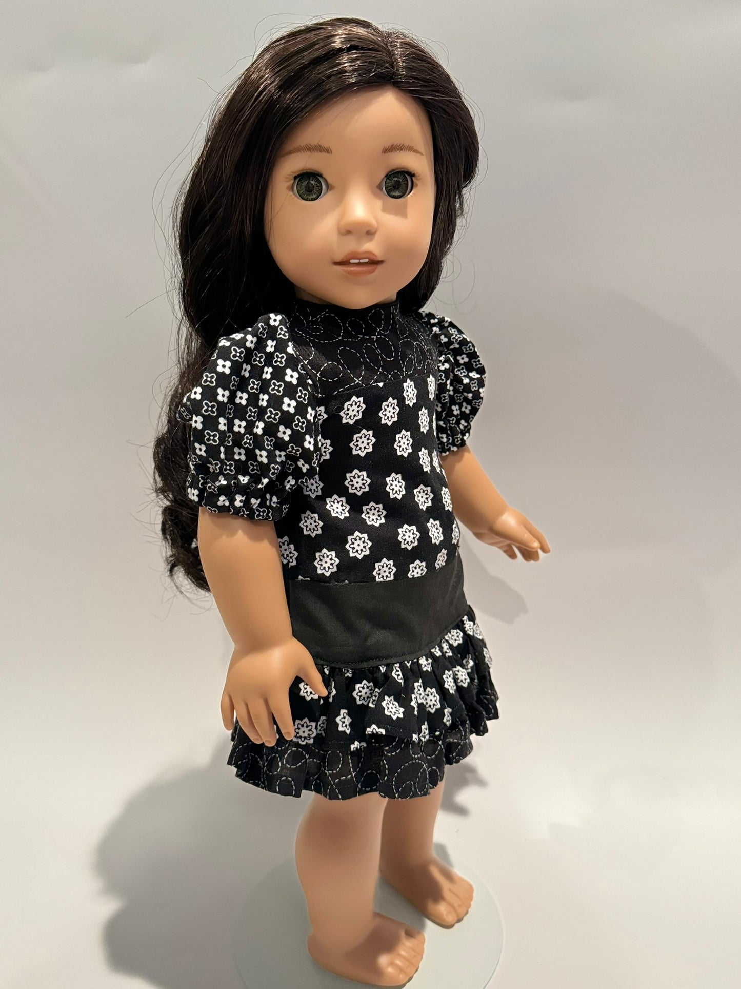 Dress made by Kathleen Saviak: black and white ruffled