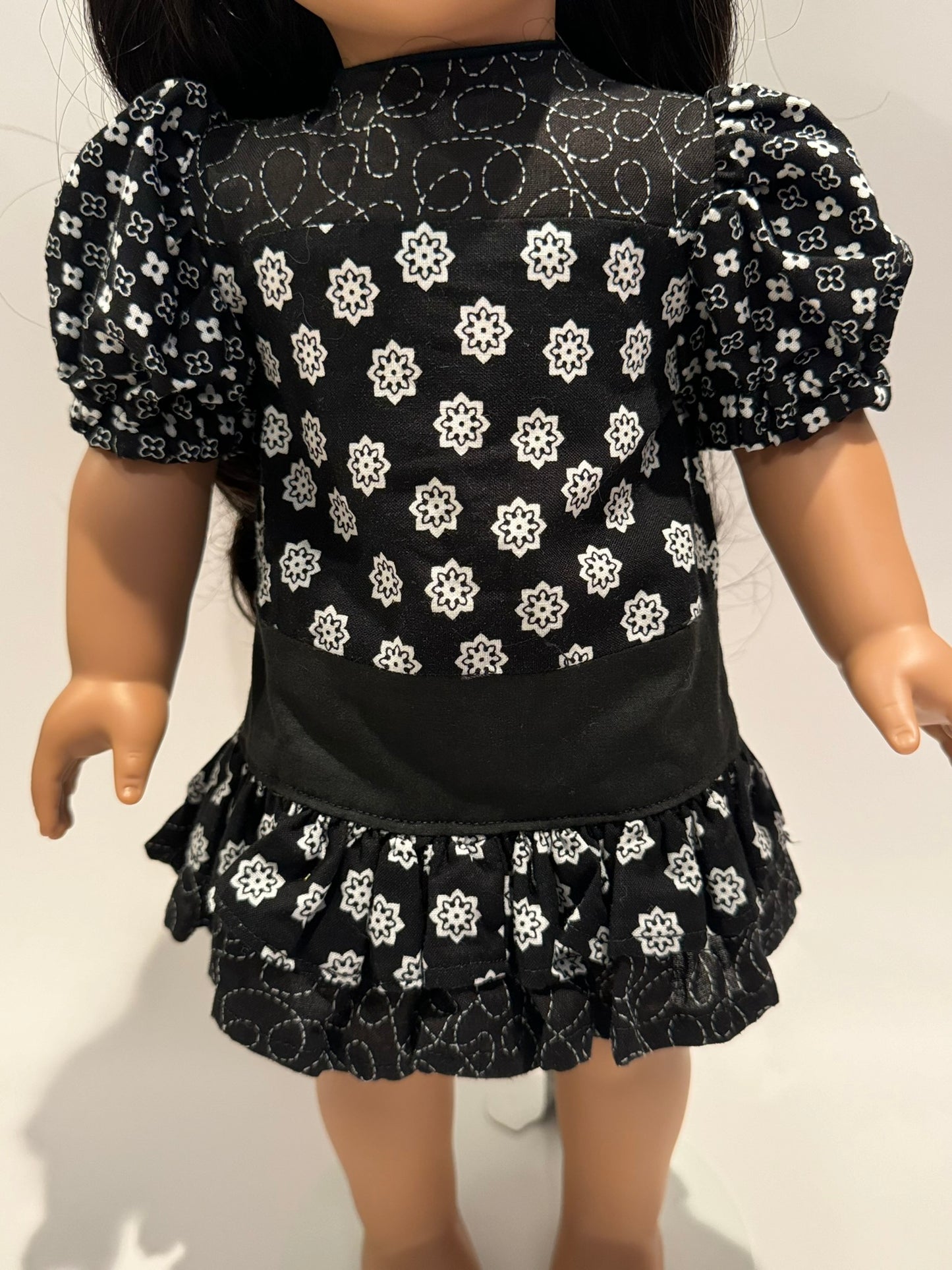 Dress made by Kathleen Saviak: black and white ruffled