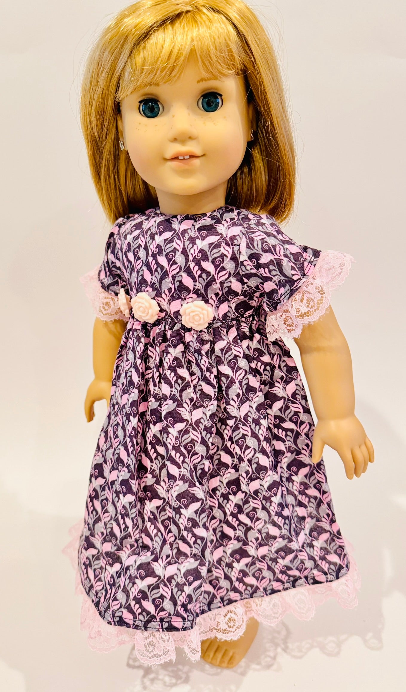 Dress made by Kathleen Saviak: pink and gray foliage