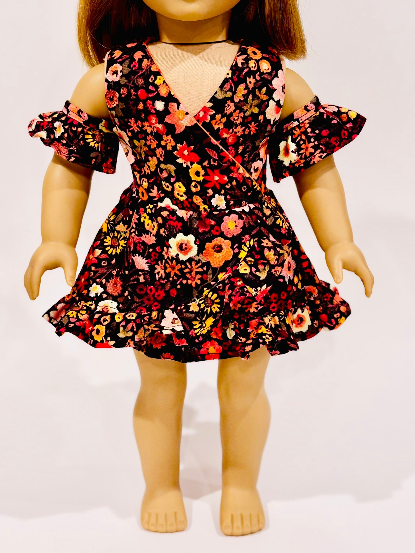 The Chrysomeda Dress - Orange and Brown Floral