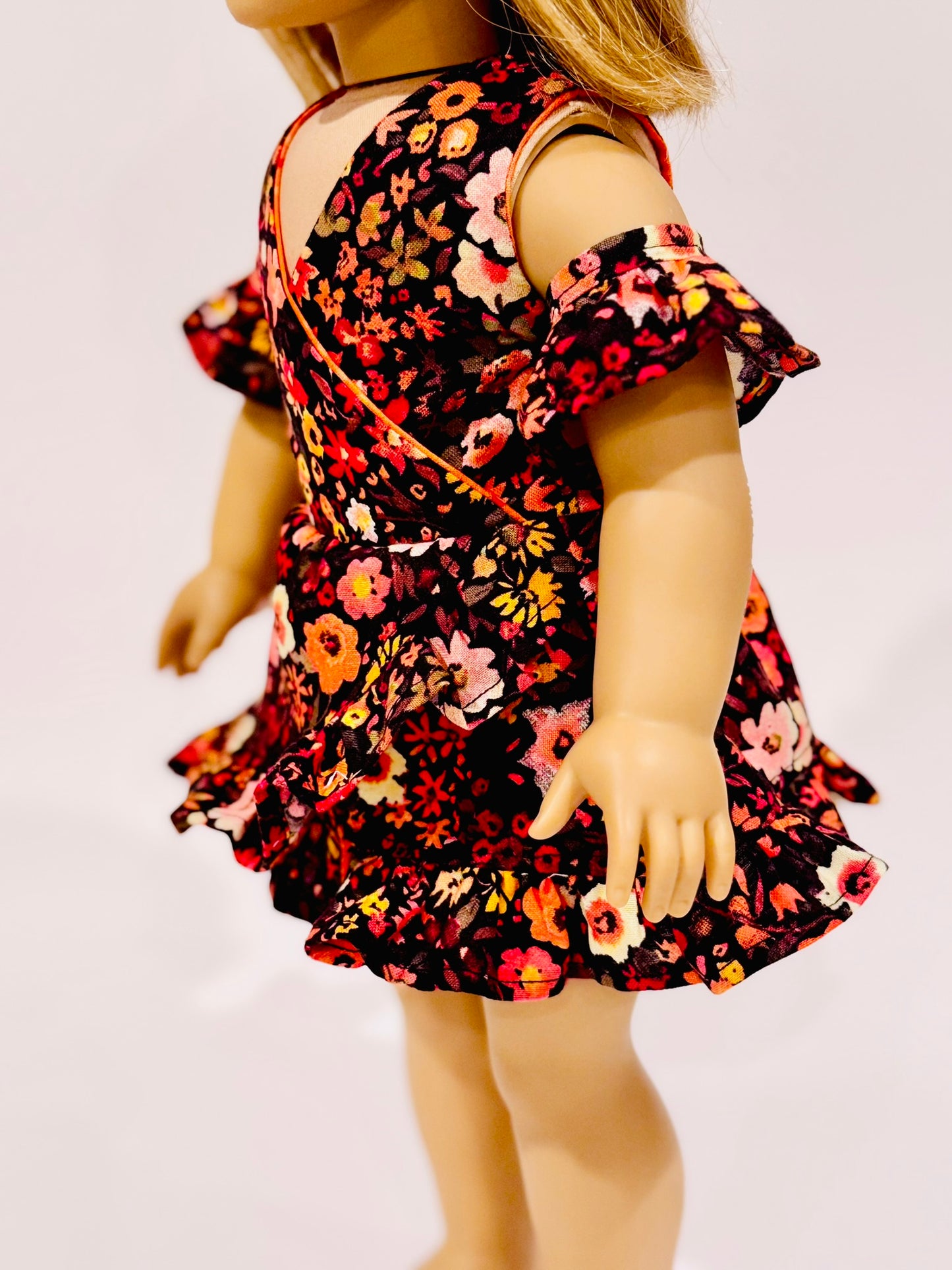 The Chrysomeda Dress - Orange and Brown Floral