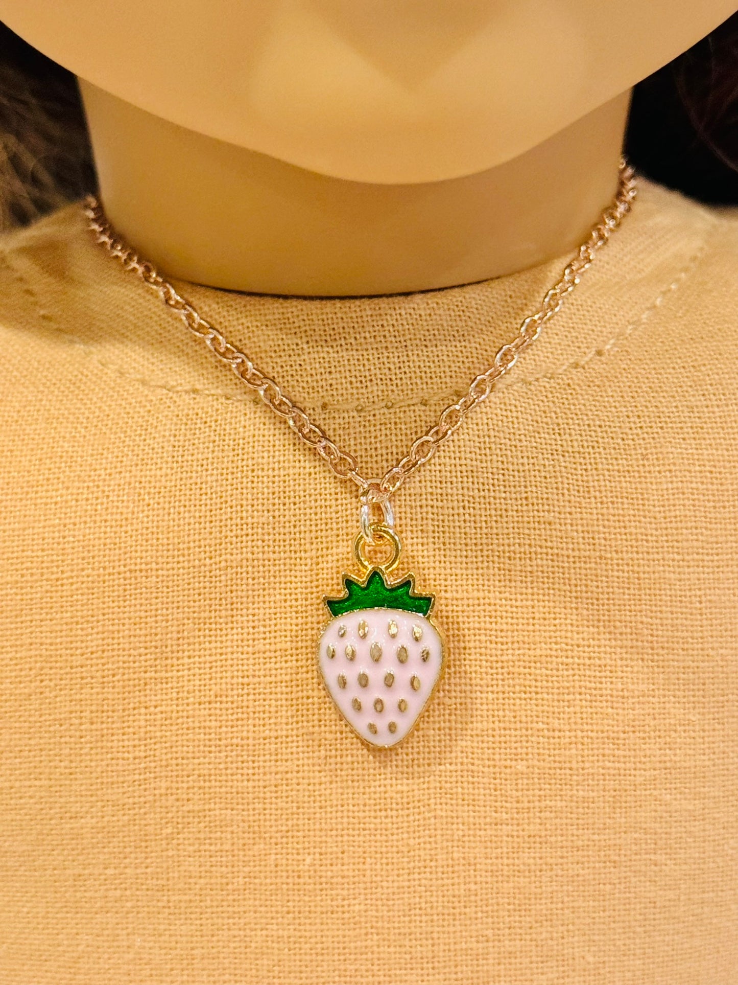 Rose Gold Strawberry Charm Necklace