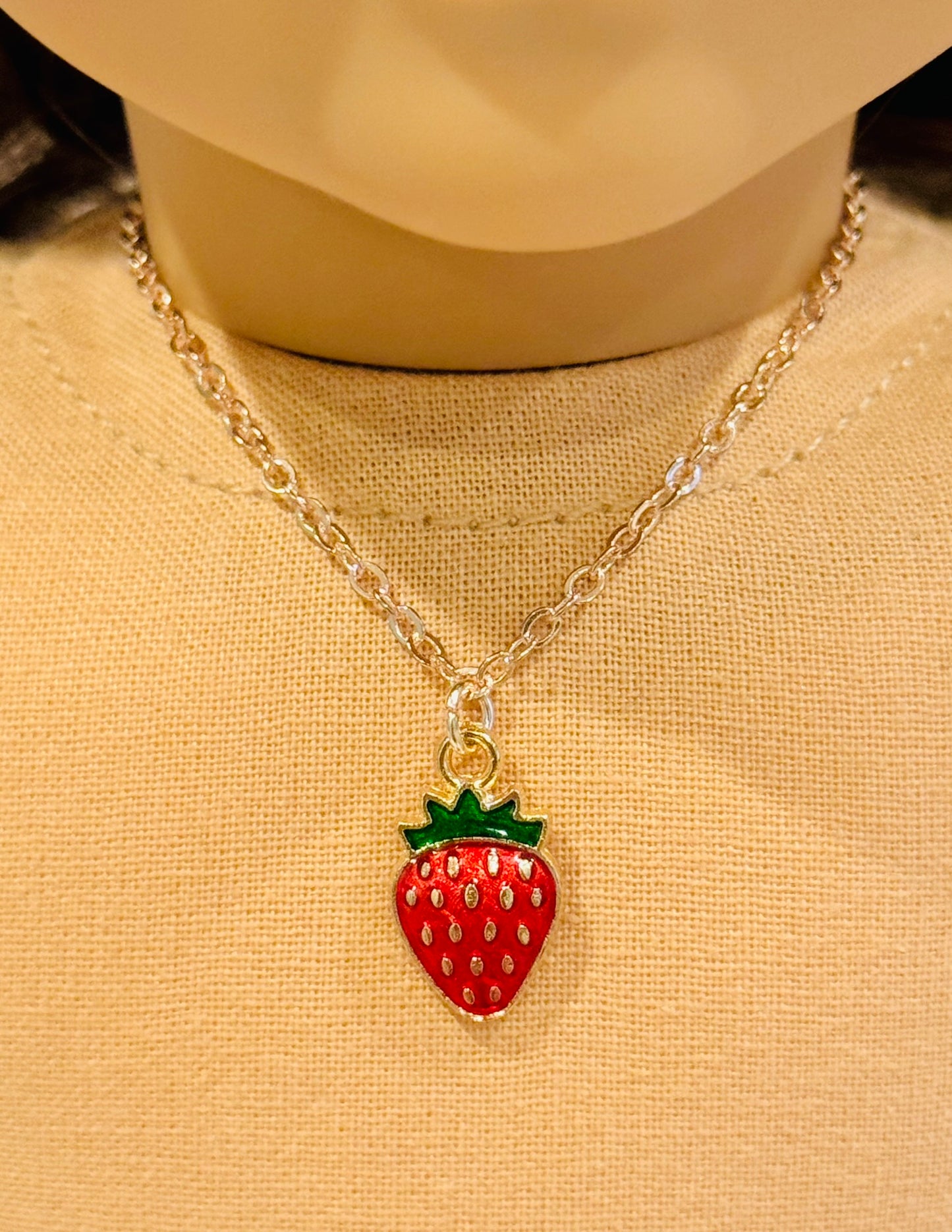 Rose Gold Strawberry Charm Necklace