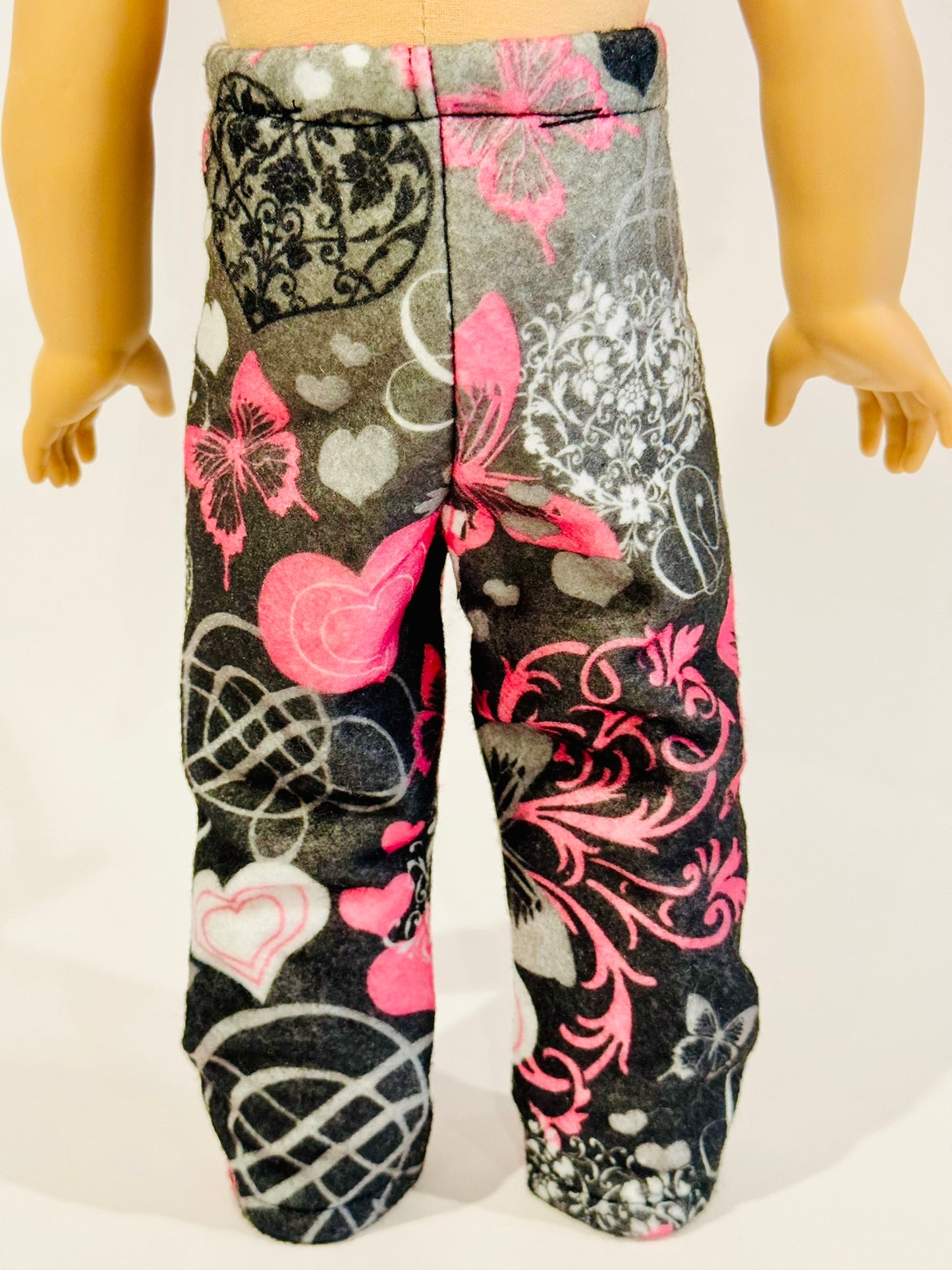 Pants made by Kathleen Saviak: Pink Hearts & Butterflies Wool