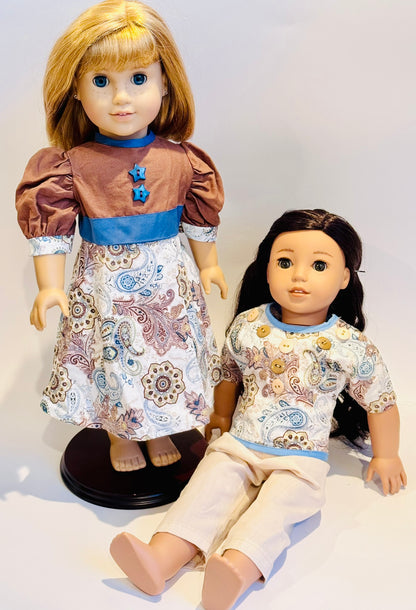 Blue and brown paisley set made by Kathleen Saviak