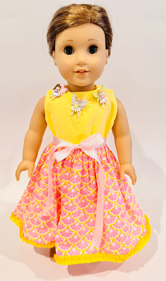 Dress made by Kathleen Saviak: yellow and pink citrus fairies