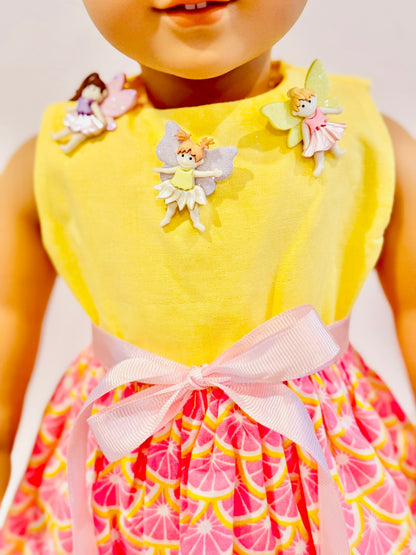 Dress made by Kathleen Saviak: yellow and pink citrus fairies