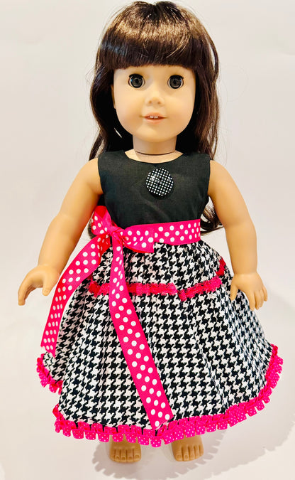 Dress made by Kathleen Saviak: black, white, and hot pink sleeveless